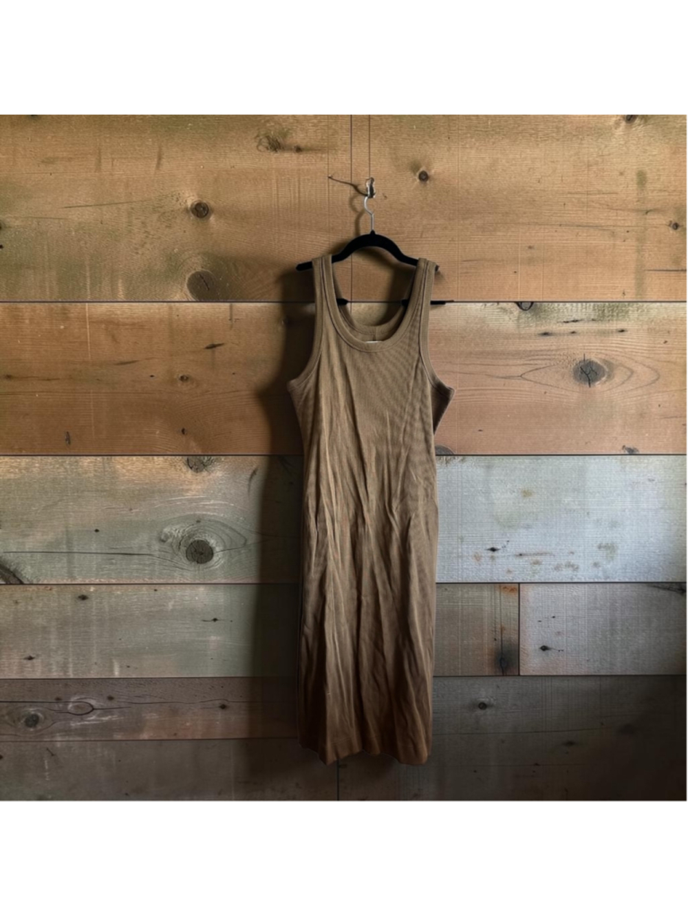 Women's Everlane Ribbed Organic Cotton Midi Tank Dress Brown Size M